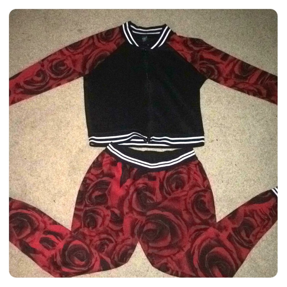 Red floral two piece set